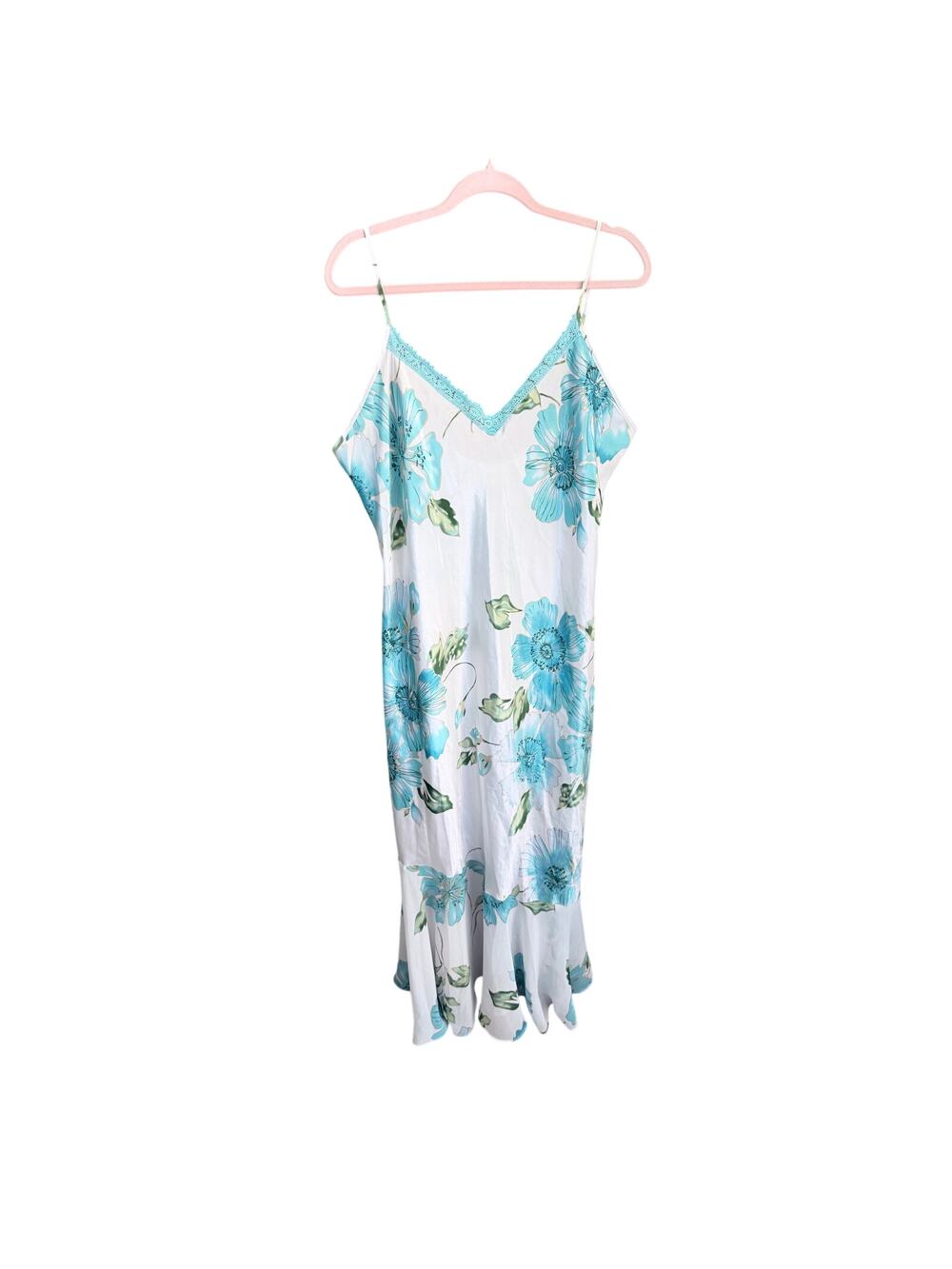 Delicates white blue floral slip dress nightgown night gown lingerie large